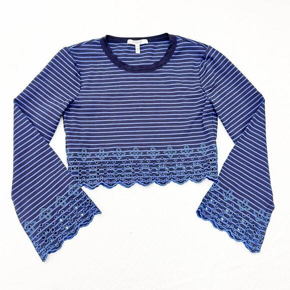 Derek Lam 10 Crosby Striped Top Lace Embellished Edge Size M - Picture 1 of 7